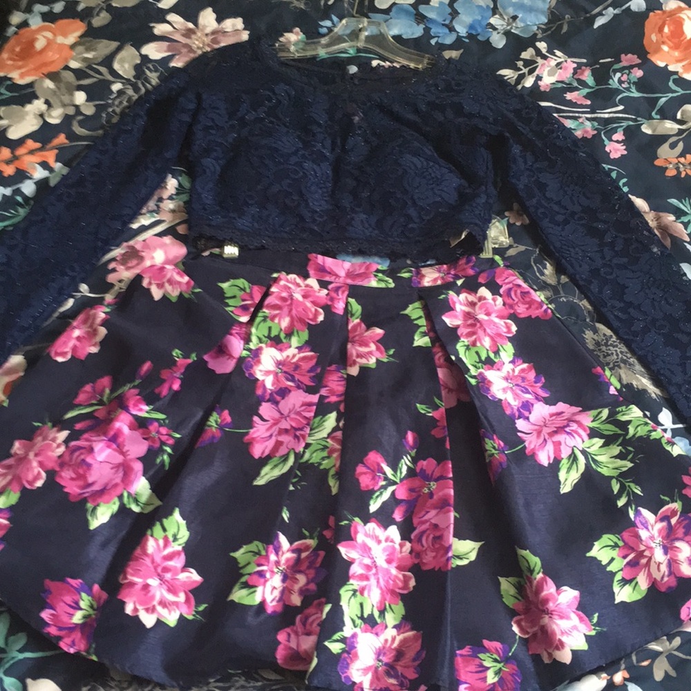 Two piece long sleeve homecoming dress
